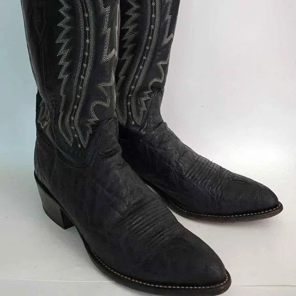 Lucchese 2000 Black Exotic Elephant Skin Leather Cowboy Western Boots Men's 11 B - Picture 1 of 9